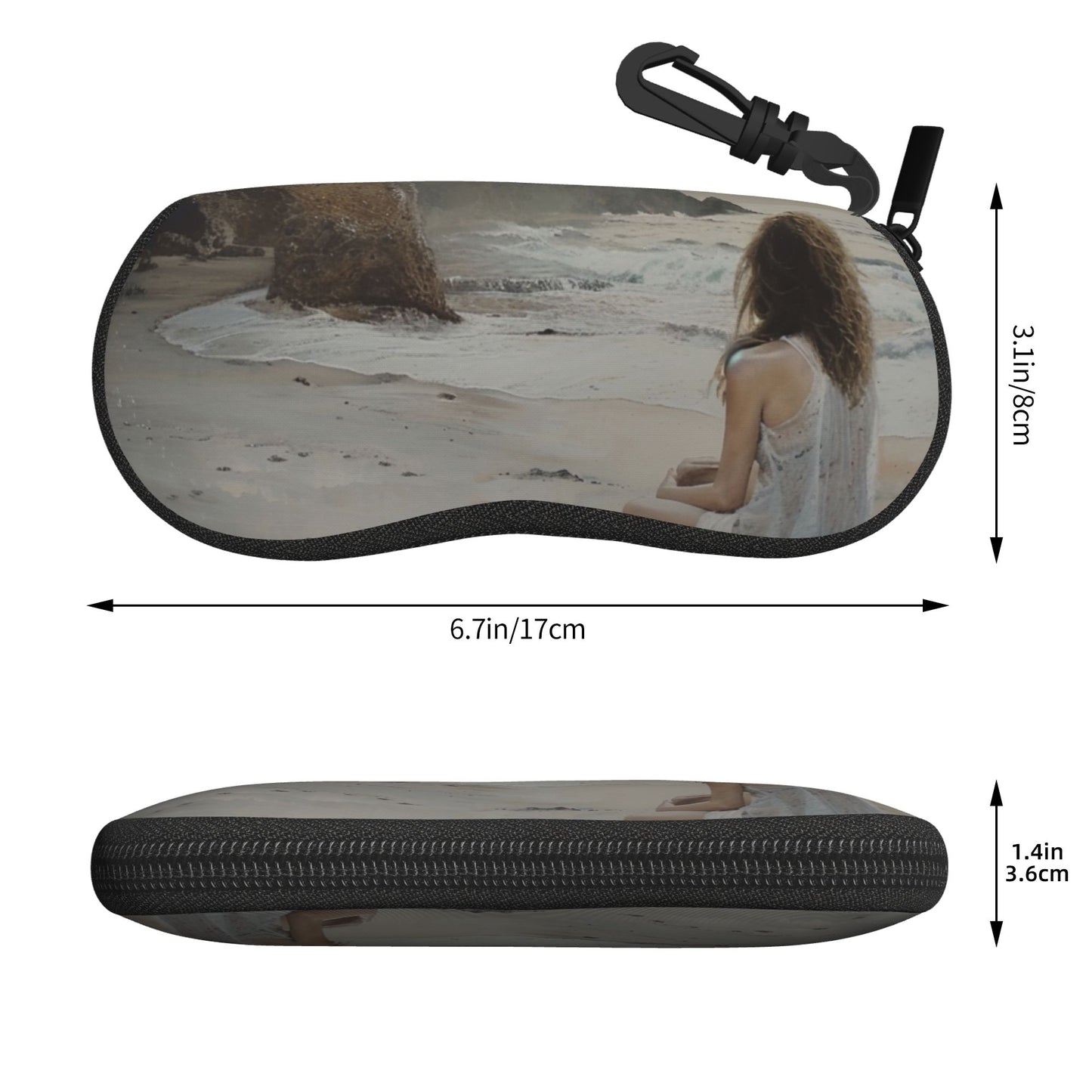 Beach Girl Photography Soft Shell Glasses Case – Zippered Eyewear Pouch with Clip, 6.7x3.1x1.4in