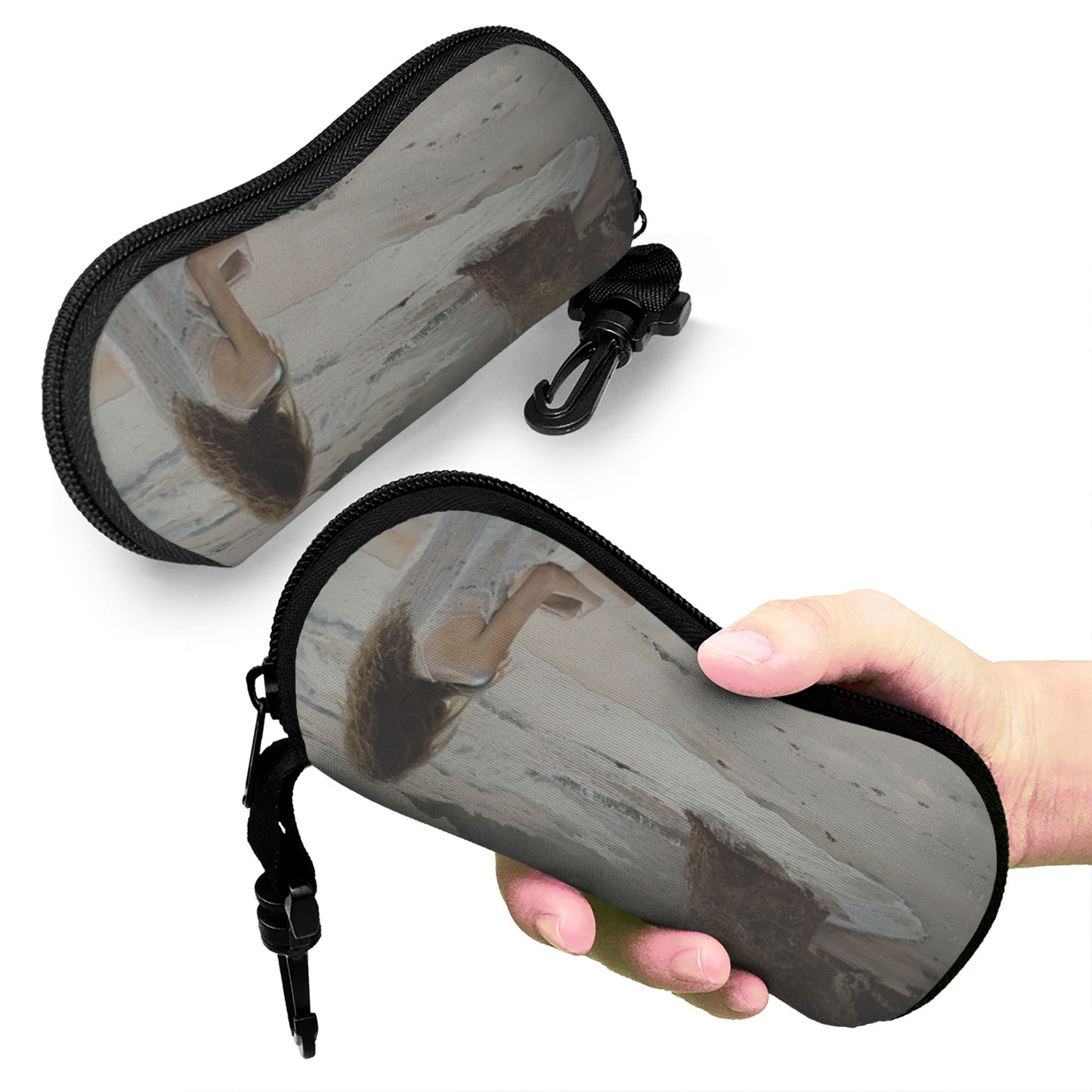 Beach Girl Photography Soft Shell Glasses Case – Zippered Eyewear Pouch with Clip, 6.7x3.1x1.4in