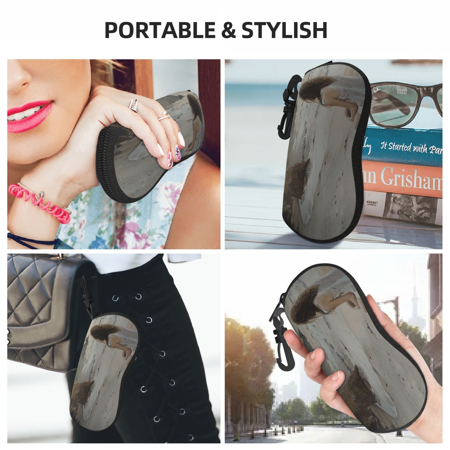 Beach Girl Photography Soft Shell Glasses Case – Zippered Eyewear Pouch with Clip, 6.7x3.1x1.4in